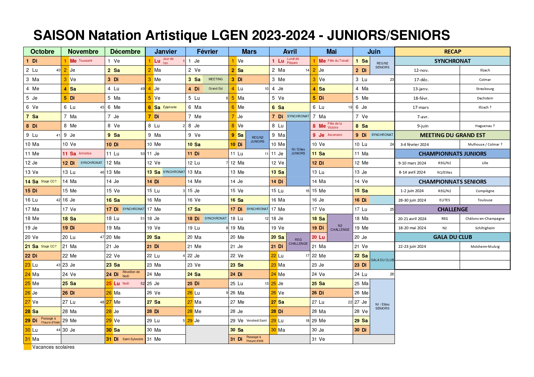 Calendriers Saison 2023-2024 - Club De Natation Synchronisée De ...